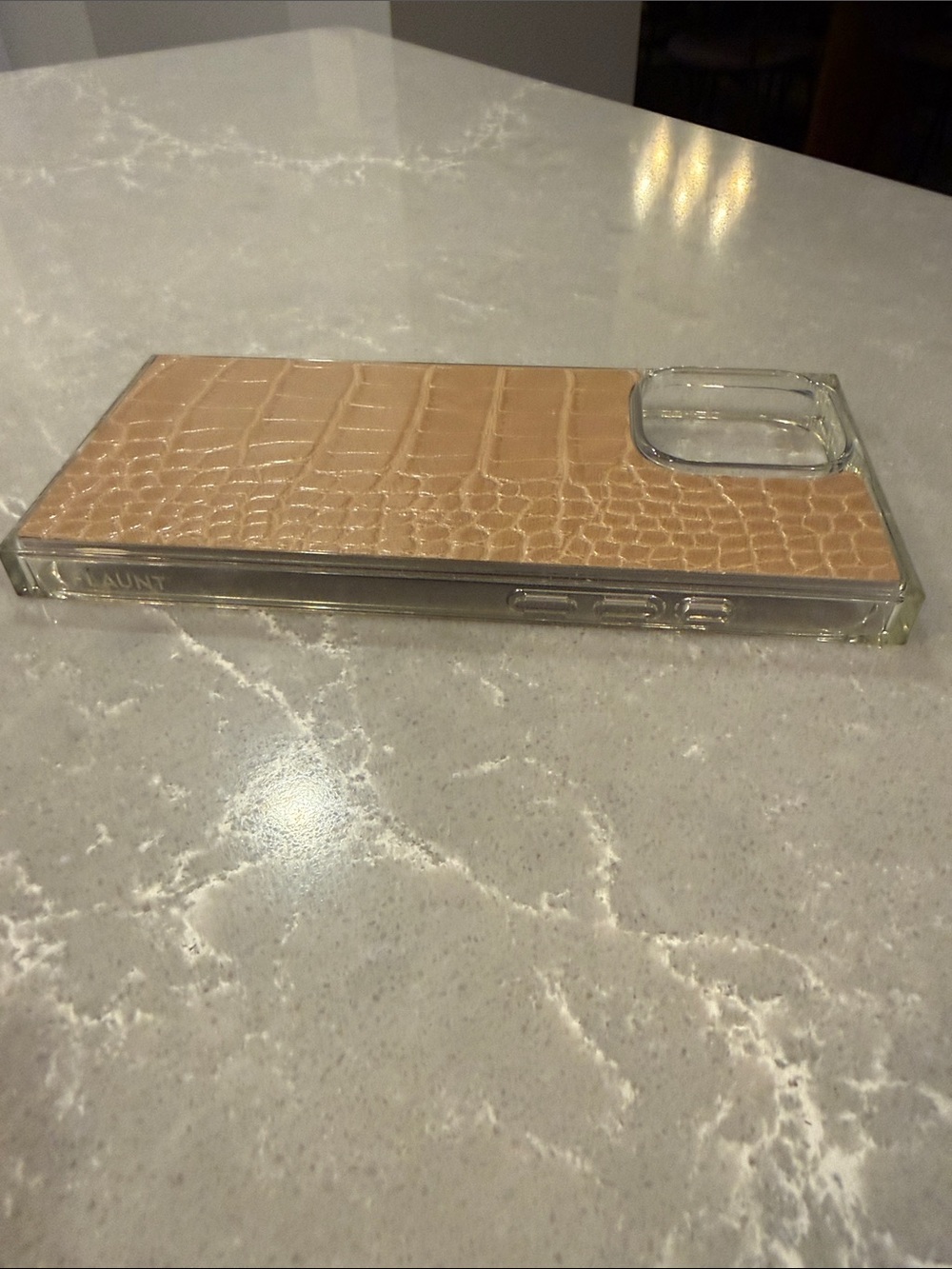 FLAUNT Tan Crocodile SQUARE® iPhone 16 Pro Max Case featuring a sleek square